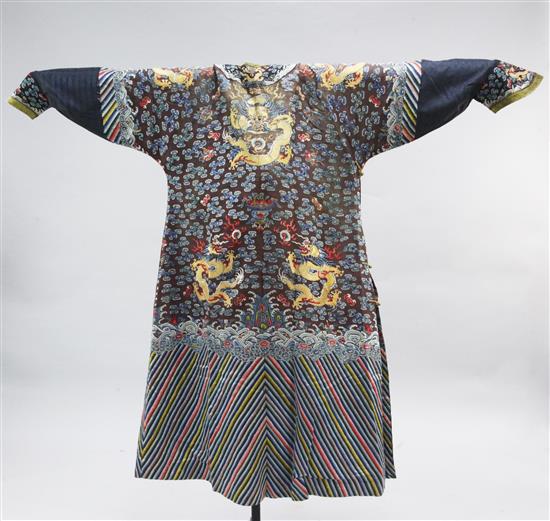 A Chinese Imperial silk gauze and metal thread nine dragon summer robe, late 19th / early 20th century,